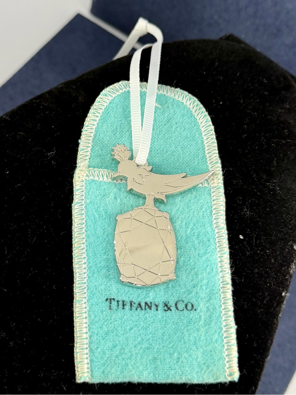 TIFFANY & CO. Stainless Steel Silver-tone Bird on Rock Purse/Bag Charm Ornament